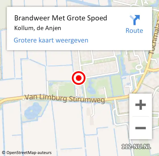 Locatie op kaart van de 112 melding: Brandweer Met Grote Spoed Naar Kollum, de Anjen op 24 juli 2022 03:23