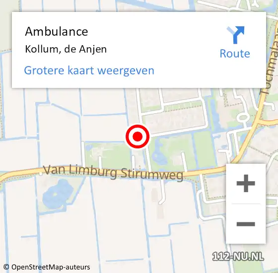 Locatie op kaart van de 112 melding: Ambulance Kollum, de Anjen op 24 juli 2022 03:55