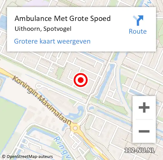 Locatie op kaart van de 112 melding: Ambulance Met Grote Spoed Naar Uithoorn, Spotvogel op 24 juli 2022 04:53