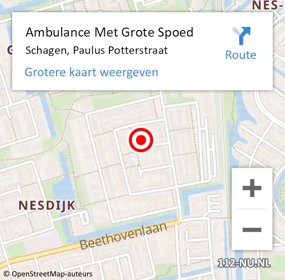 Locatie op kaart van de 112 melding: Ambulance Met Grote Spoed Naar Schagen, Paulus Potterstraat op 24 juli 2022 05:28