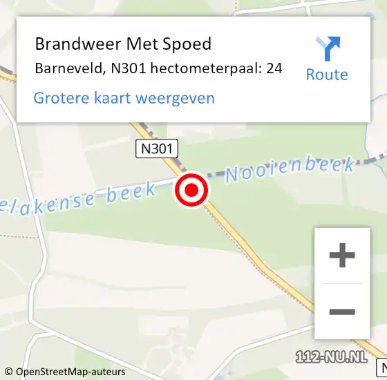 Locatie op kaart van de 112 melding: Brandweer Met Spoed Naar Barneveld, N301 hectometerpaal: 24 op 24 juli 2022 05:45