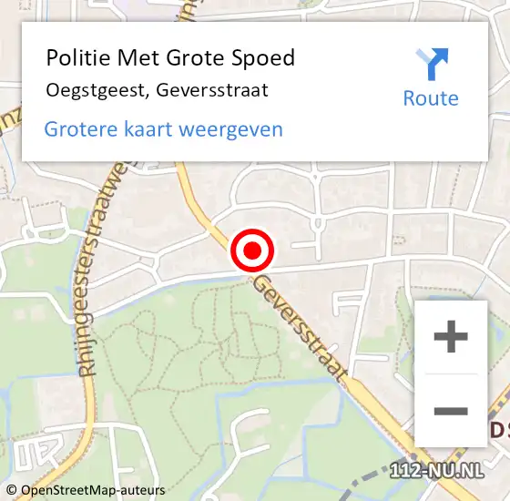 Locatie op kaart van de 112 melding: Politie Met Grote Spoed Naar Oegstgeest, Geversstraat op 24 juli 2022 06:01