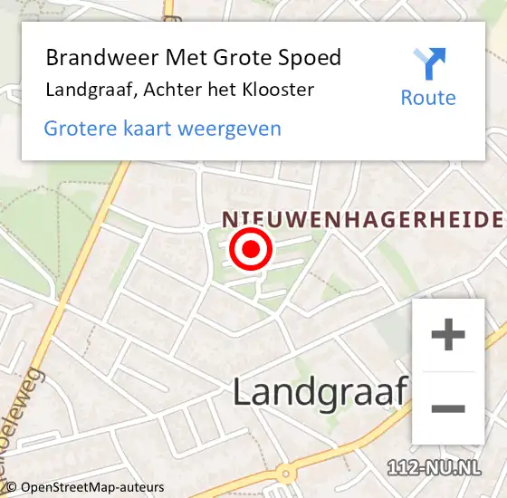 Locatie op kaart van de 112 melding: Brandweer Met Grote Spoed Naar Landgraaf, Achter het Klooster op 24 juli 2022 06:29