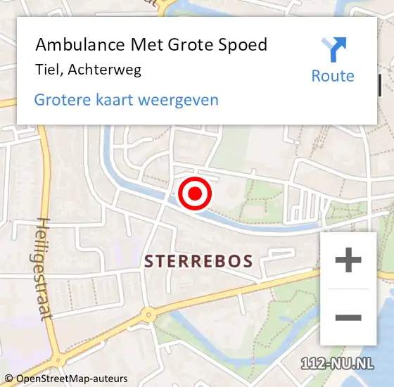 Locatie op kaart van de 112 melding: Ambulance Met Grote Spoed Naar Tiel, Achterweg op 24 juli 2022 07:31