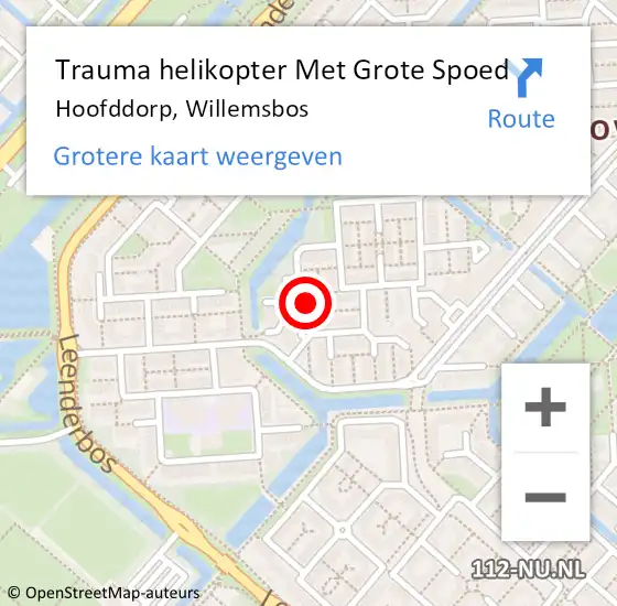 Locatie op kaart van de 112 melding: Trauma helikopter Met Grote Spoed Naar Hoofddorp, Willemsbos op 24 juli 2022 07:45