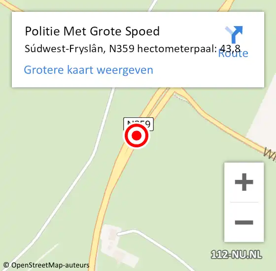 Locatie op kaart van de 112 melding: Politie Met Grote Spoed Naar Súdwest-Fryslân, N359 hectometerpaal: 43,8 op 24 juli 2022 08:42