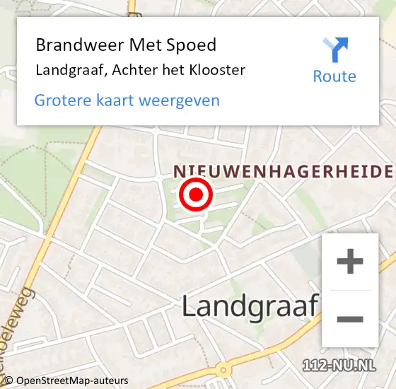 Locatie op kaart van de 112 melding: Brandweer Met Spoed Naar Landgraaf, Achter het Klooster op 24 juli 2022 09:38