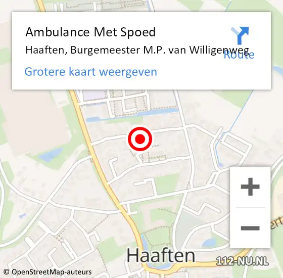 Locatie op kaart van de 112 melding: Ambulance Met Spoed Naar Haaften, Burgemeester M.P. van Willigenweg op 24 juli 2022 09:40