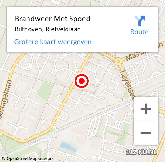 Locatie op kaart van de 112 melding: Brandweer Met Spoed Naar Bilthoven, Rietveldlaan op 24 juli 2022 09:50