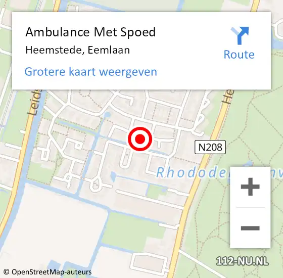 Locatie op kaart van de 112 melding: Ambulance Met Spoed Naar Heemstede, Eemlaan op 24 juli 2022 09:58