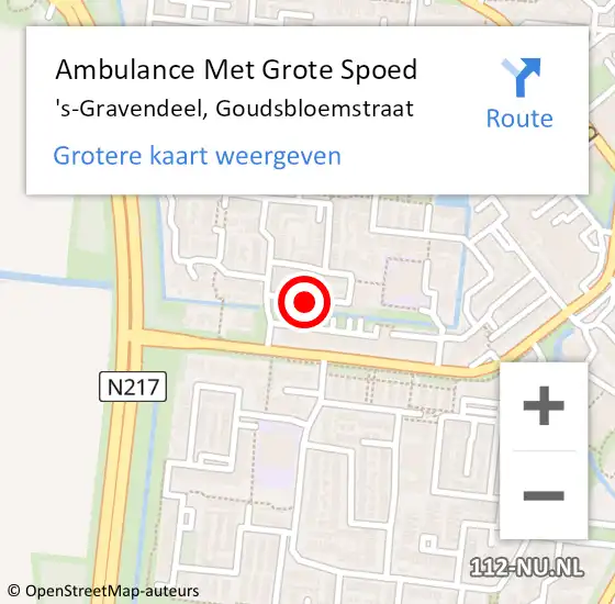 Locatie op kaart van de 112 melding: Ambulance Met Grote Spoed Naar 's-Gravendeel, Goudsbloemstraat op 24 juli 2022 10:47