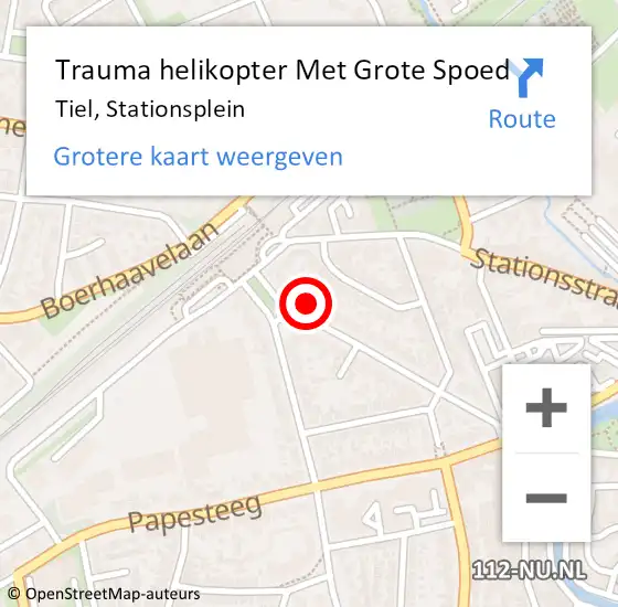 Locatie op kaart van de 112 melding: Trauma helikopter Met Grote Spoed Naar Tiel, Stationsplein op 24 juli 2022 10:49