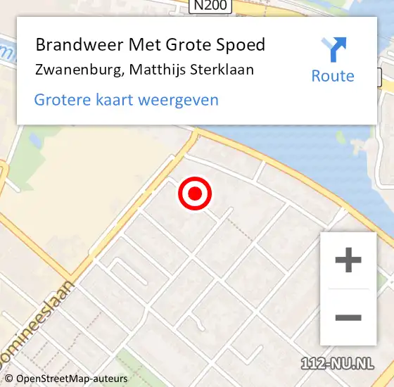 Locatie op kaart van de 112 melding: Brandweer Met Grote Spoed Naar Zwanenburg, Matthijs Sterklaan op 24 juli 2022 11:02