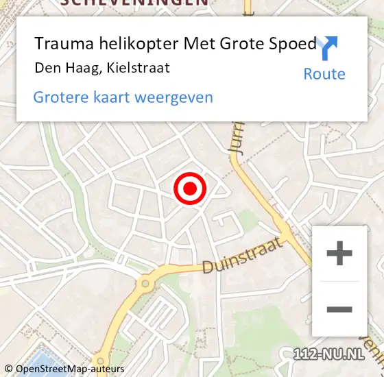 Locatie op kaart van de 112 melding: Trauma helikopter Met Grote Spoed Naar Den Haag, Kielstraat op 24 juli 2022 11:15