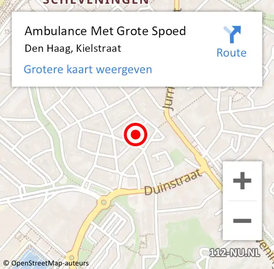 Locatie op kaart van de 112 melding: Ambulance Met Grote Spoed Naar Den Haag, Kielstraat op 24 juli 2022 11:16