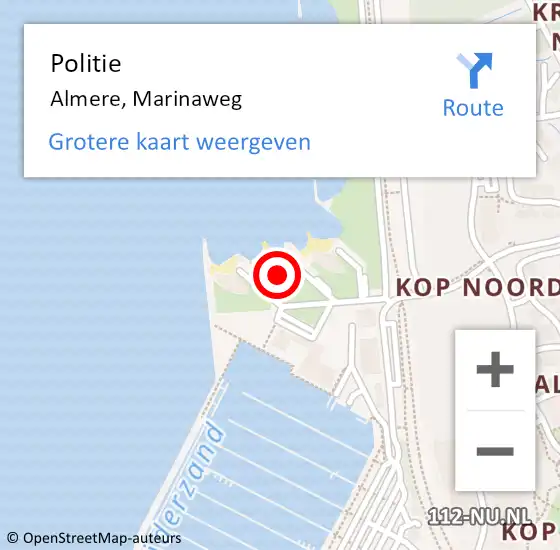 Locatie op kaart van de 112 melding: Politie Almere, Marinaweg op 24 juli 2022 11:50