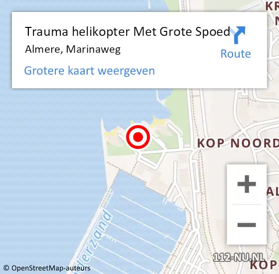 Locatie op kaart van de 112 melding: Trauma helikopter Met Grote Spoed Naar Almere, Marinaweg op 24 juli 2022 11:54