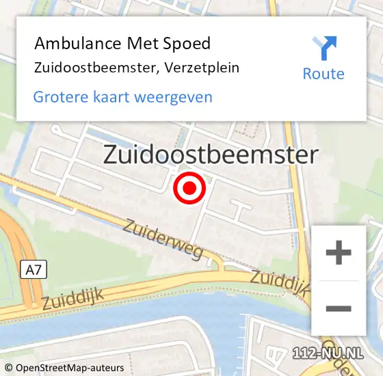 Locatie op kaart van de 112 melding: Ambulance Met Spoed Naar Zuidoostbeemster, Verzetplein op 24 juli 2022 11:59