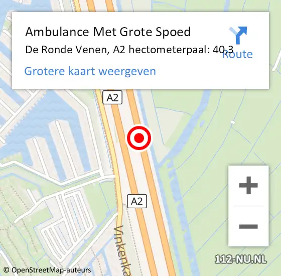 Locatie op kaart van de 112 melding: Ambulance Met Grote Spoed Naar De Ronde Venen, A2 hectometerpaal: 40,3 op 24 juli 2022 12:06