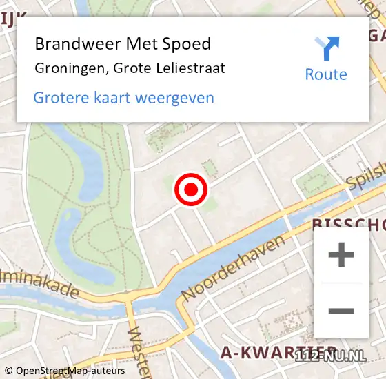 Locatie op kaart van de 112 melding: Brandweer Met Spoed Naar Groningen, Grote Leliestraat op 24 juli 2022 13:09