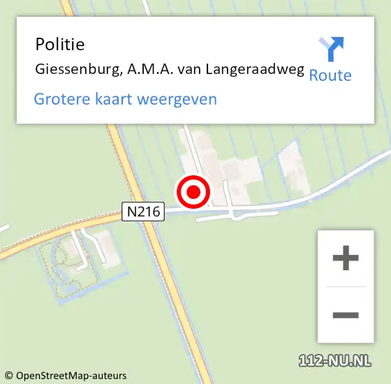 Locatie op kaart van de 112 melding: Politie Giessenburg, A.M.A. van Langeraadweg op 24 juli 2022 13:16