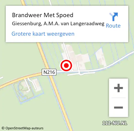 Locatie op kaart van de 112 melding: Brandweer Met Spoed Naar Giessenburg, A.M.A. van Langeraadweg op 24 juli 2022 13:17