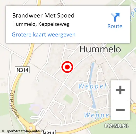 Locatie op kaart van de 112 melding: Brandweer Met Spoed Naar Hummelo, Keppelseweg op 24 juli 2022 13:21