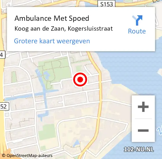 Locatie op kaart van de 112 melding: Ambulance Met Spoed Naar Koog aan de Zaan, Kogersluisstraat op 24 juli 2022 13:31