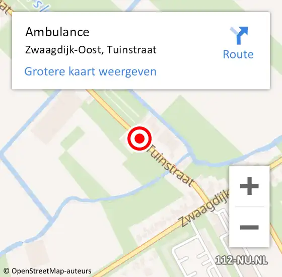 Locatie op kaart van de 112 melding: Ambulance Zwaagdijk-Oost, Tuinstraat op 24 juli 2022 13:46
