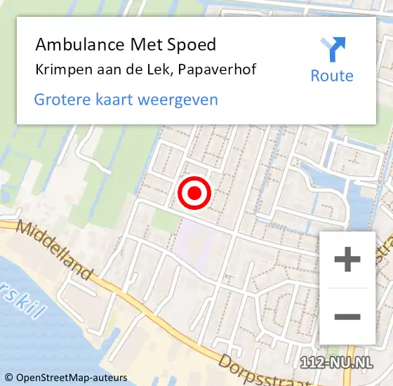 Locatie op kaart van de 112 melding: Ambulance Met Spoed Naar Krimpen aan de Lek, Papaverhof op 24 juli 2022 13:53