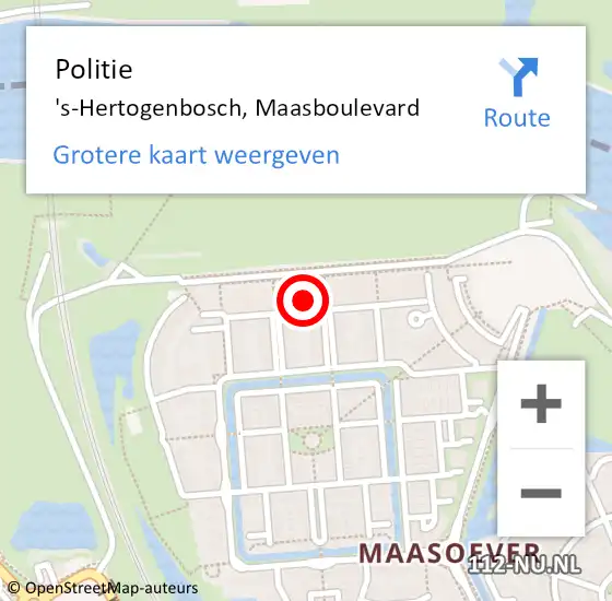 Locatie op kaart van de 112 melding: Politie 's-Hertogenbosch, Maasboulevard op 24 juli 2022 13:58