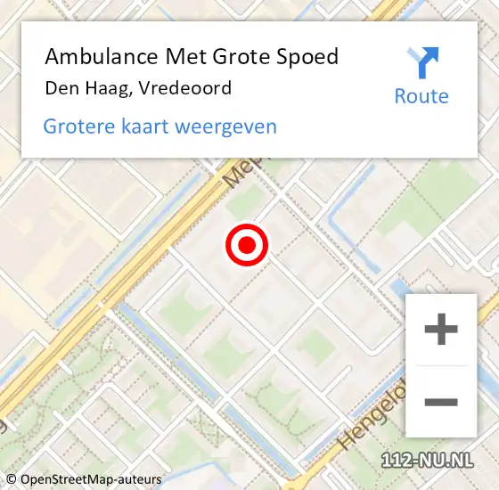 Locatie op kaart van de 112 melding: Ambulance Met Grote Spoed Naar Den Haag, Vredeoord op 24 juli 2022 14:05