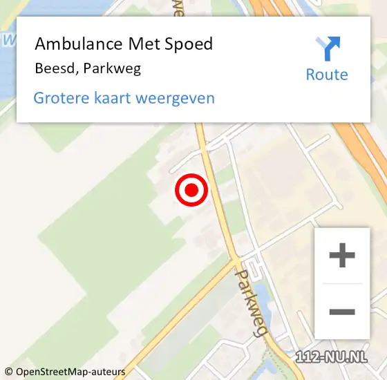 Locatie op kaart van de 112 melding: Ambulance Met Spoed Naar Beesd, Parkweg op 24 juli 2022 14:33