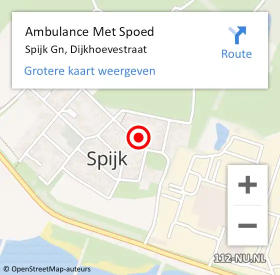 Locatie op kaart van de 112 melding: Ambulance Met Spoed Naar Spijk Gn, Dijkhoevestraat op 24 juli 2022 14:54
