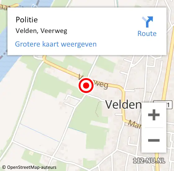 Locatie op kaart van de 112 melding: Politie Velden, Veerweg op 24 juli 2022 14:57