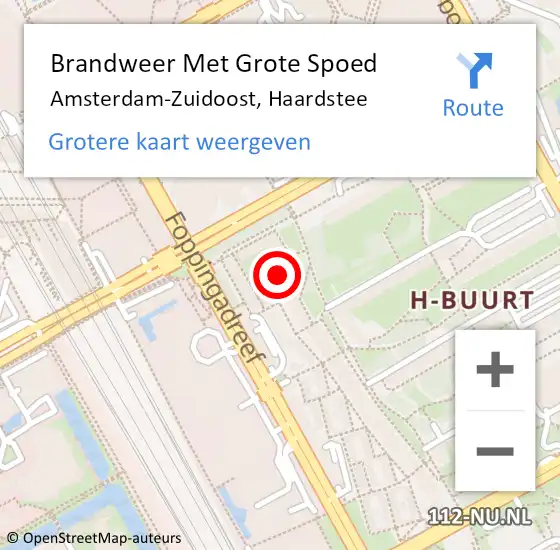 Locatie op kaart van de 112 melding: Brandweer Met Grote Spoed Naar Amsterdam-Zuidoost, Haardstee op 24 juli 2022 15:12