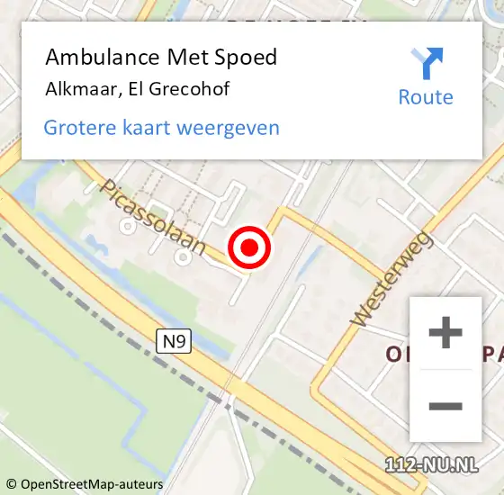 Locatie op kaart van de 112 melding: Ambulance Met Spoed Naar Alkmaar, El Grecohof op 24 juli 2022 15:15