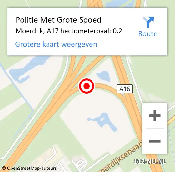 Locatie op kaart van de 112 melding: Politie Met Grote Spoed Naar Moerdijk, A17 hectometerpaal: 0,2 op 24 juli 2022 15:16