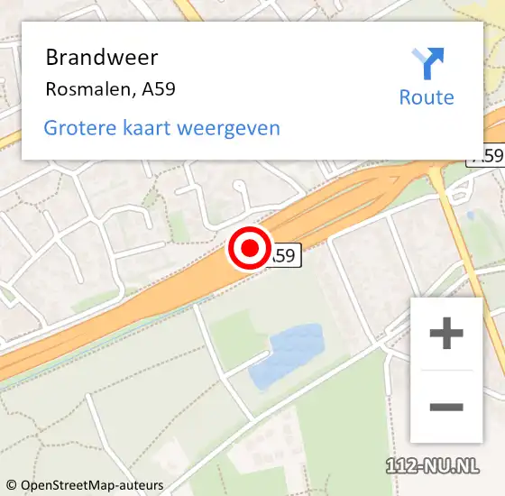 Locatie op kaart van de 112 melding: Brandweer Rosmalen, A59 op 24 juli 2014 09:45