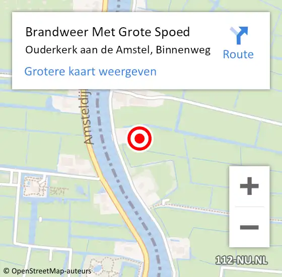 Locatie op kaart van de 112 melding: Brandweer Met Grote Spoed Naar Ouderkerk aan de Amstel, Binnenweg op 24 juli 2022 15:36