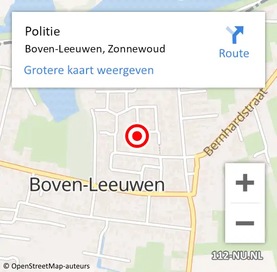 Locatie op kaart van de 112 melding: Politie Boven-Leeuwen, Zonnewoud op 24 juli 2022 15:36