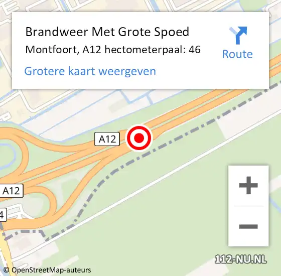 Locatie op kaart van de 112 melding: Brandweer Met Grote Spoed Naar Montfoort, A12 hectometerpaal: 46 op 24 juli 2022 15:37