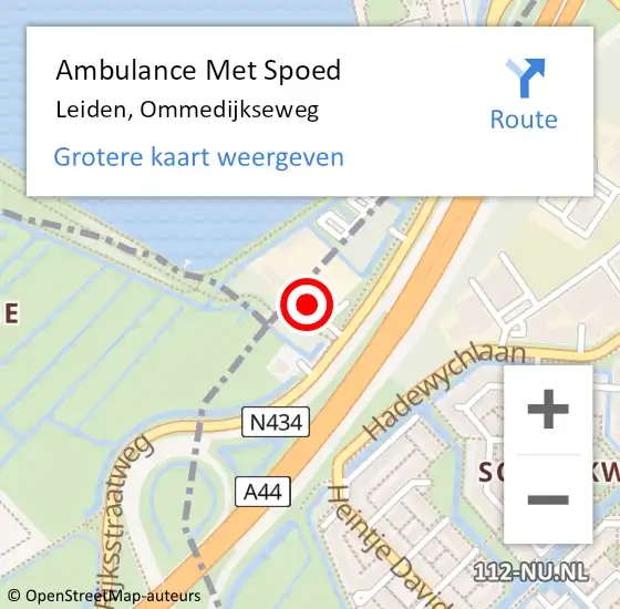 Locatie op kaart van de 112 melding: Ambulance Met Spoed Naar Leiden, Ommedijkseweg op 24 juli 2022 15:47