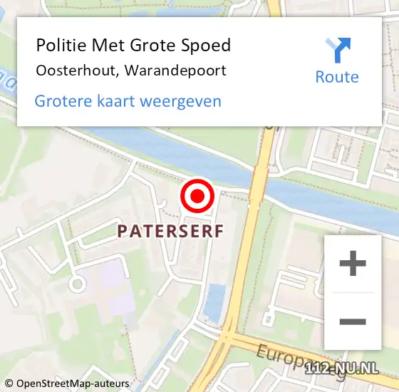 Locatie op kaart van de 112 melding: Politie Met Grote Spoed Naar Oosterhout, Warandepoort op 24 juli 2022 16:13