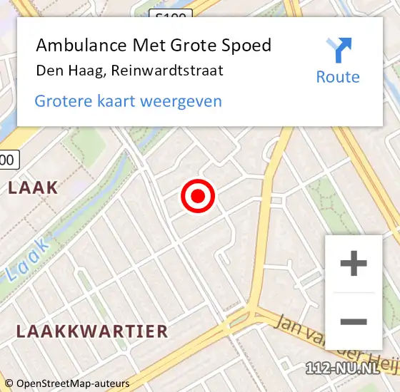 Locatie op kaart van de 112 melding: Ambulance Met Grote Spoed Naar Den Haag, Reinwardtstraat op 24 juli 2022 16:19