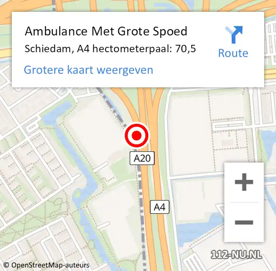 Locatie op kaart van de 112 melding: Ambulance Met Grote Spoed Naar Schiedam, A4 hectometerpaal: 70,5 op 24 juli 2022 16:23