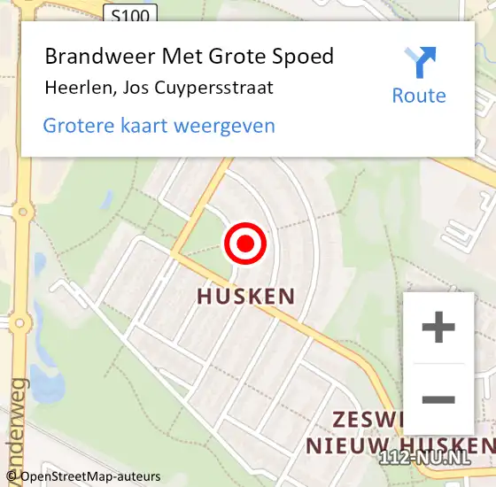 Locatie op kaart van de 112 melding: Brandweer Met Grote Spoed Naar Heerlen, Jos Cuypersstraat op 24 juli 2022 16:59