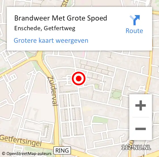 Locatie op kaart van de 112 melding: Brandweer Met Grote Spoed Naar Enschede, Getfertweg op 24 juli 2022 17:35