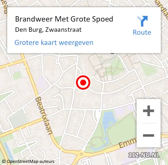 Locatie op kaart van de 112 melding: Brandweer Met Grote Spoed Naar Den Burg, Zwaanstraat op 24 juli 2022 17:42