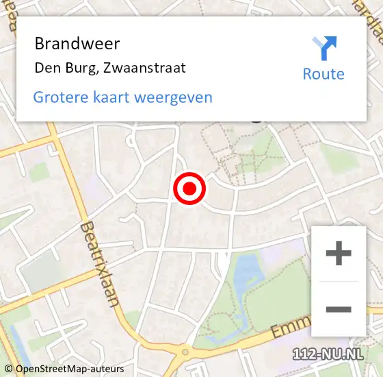 Locatie op kaart van de 112 melding: Brandweer Den Burg, Zwaanstraat op 24 juli 2022 17:53